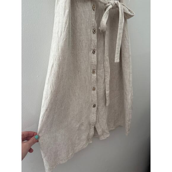 Lulus Italian Summer Linen Midi Dress Womens Medium Beige Button Front Tie Waist - Picture 9 of 13